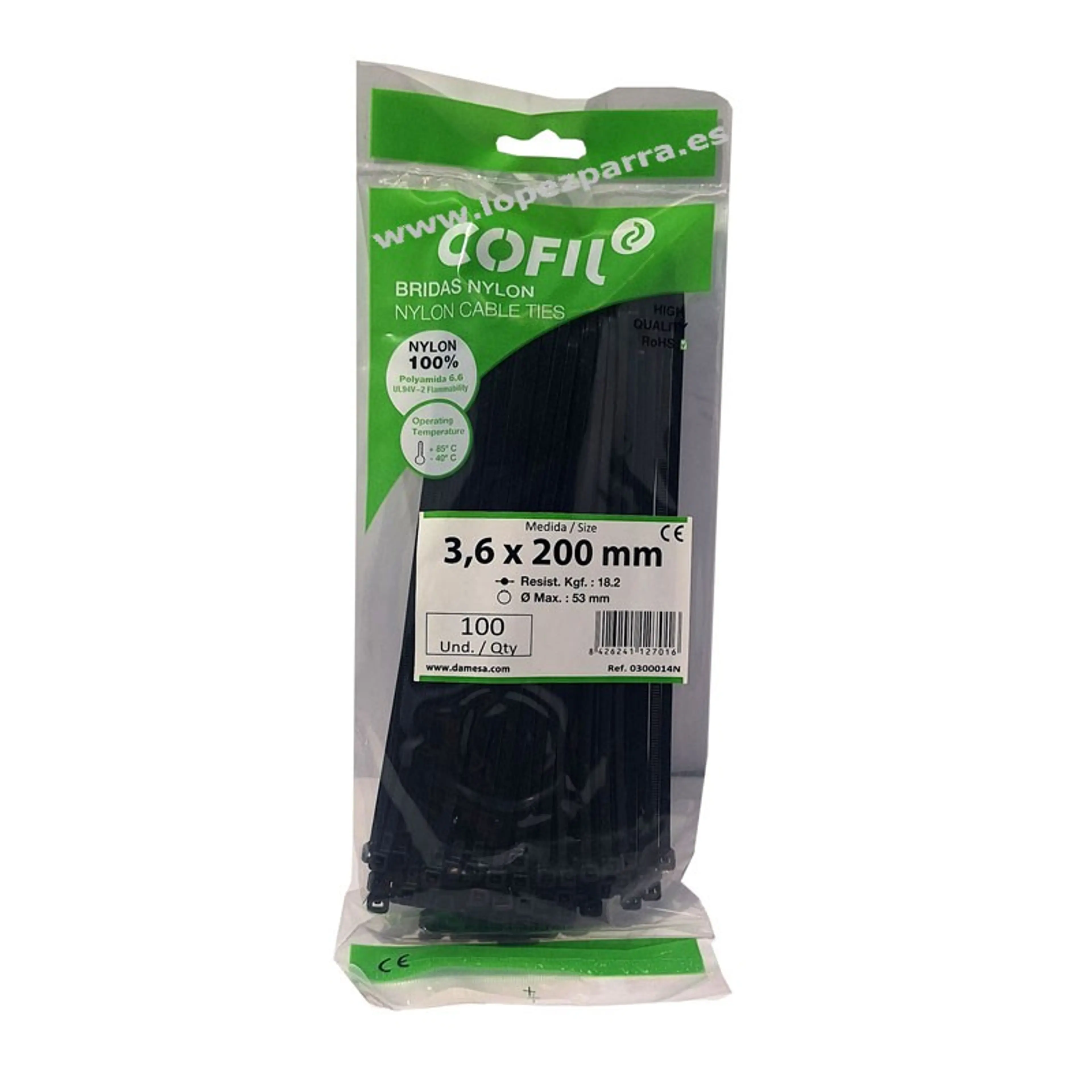 BRIDA NYLON NEGRO 2,5X100 (BOLSA 100 UNIDADES)
