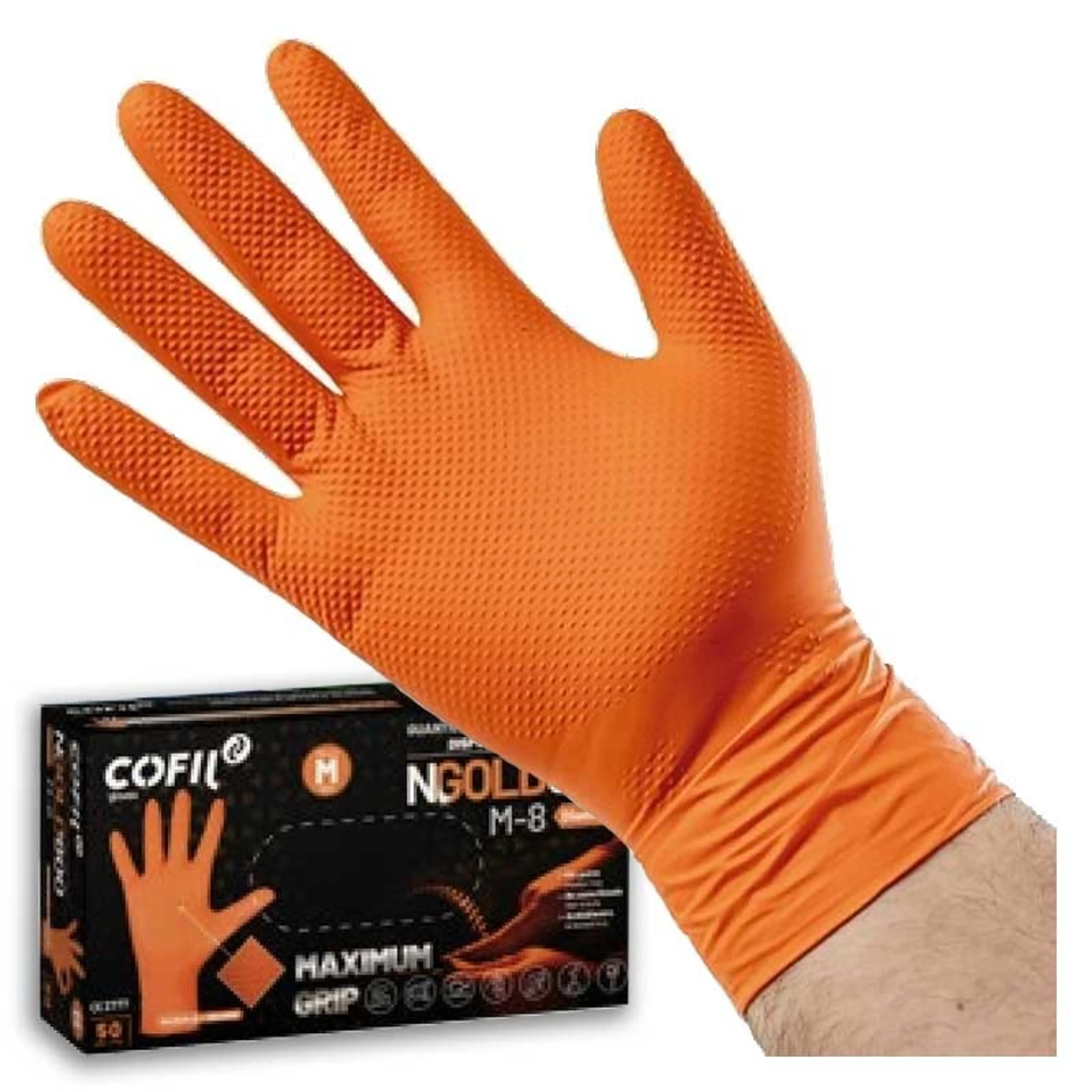 GUANTE NITRILO DIAMANTE NARANJA TALLA S (CAJA 50 UNIDADES)