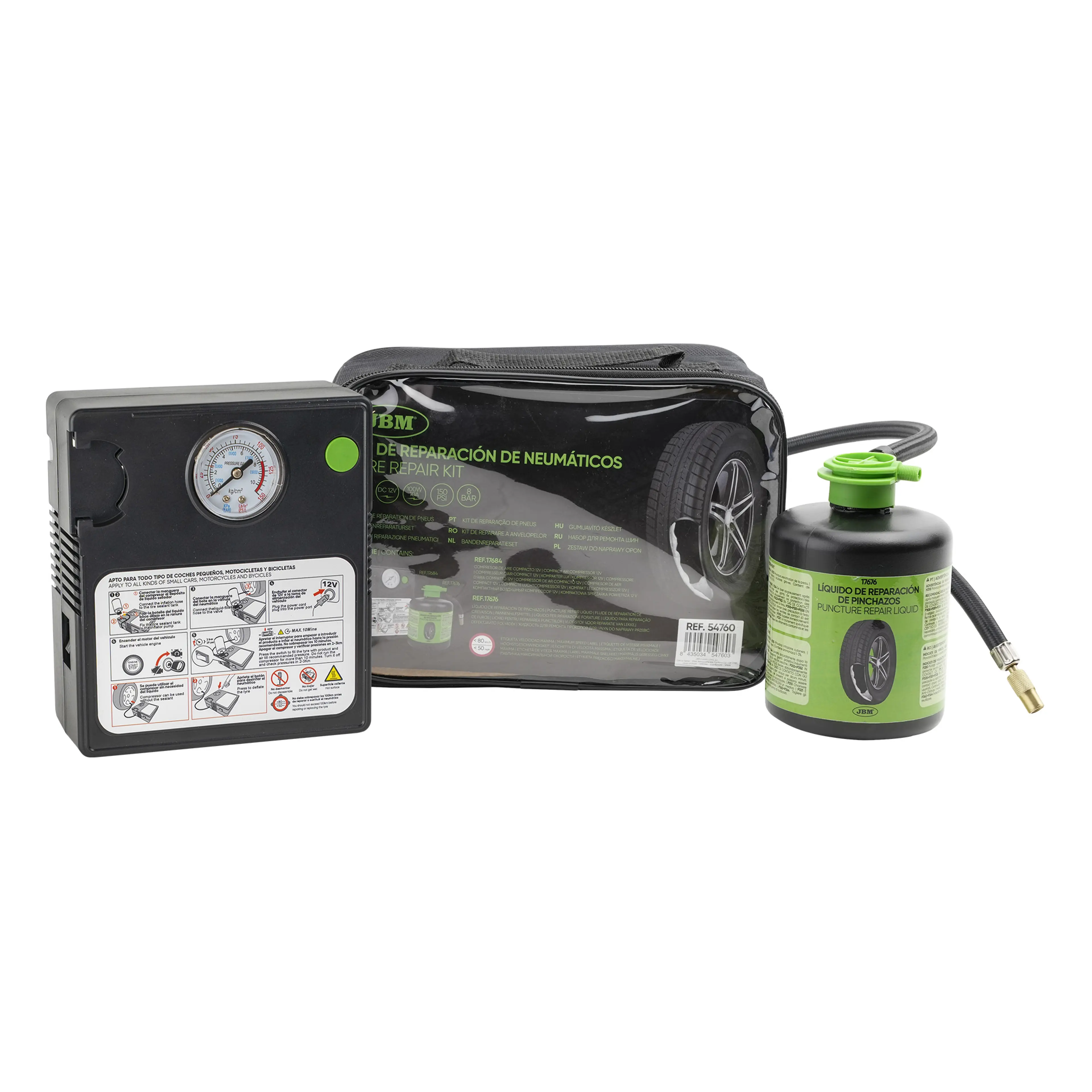 KIT SELLADOR REPARAPINCHAZOS + COMPRESOR