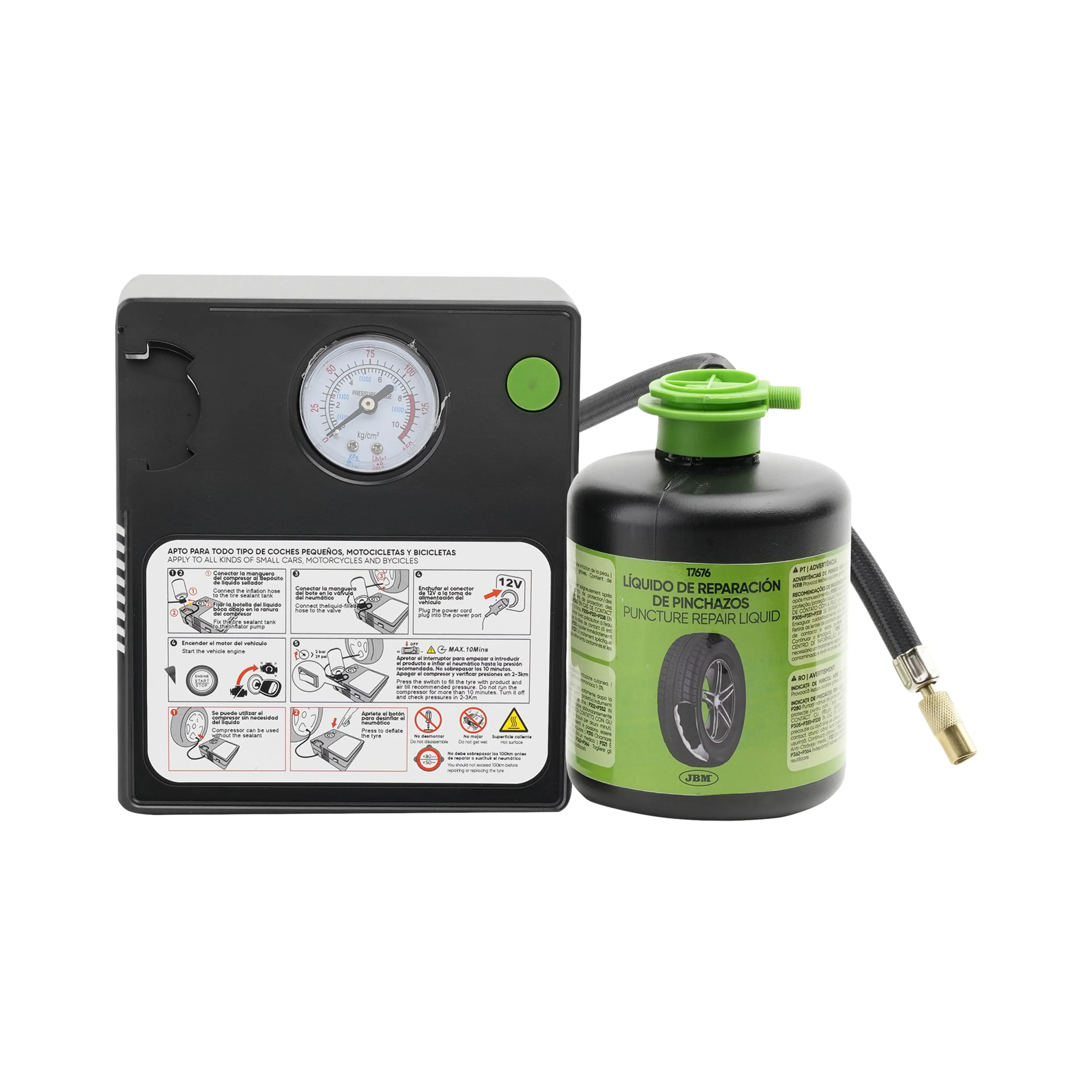 KIT SELLADOR REPARAPINCHAZOS + COMPRESOR