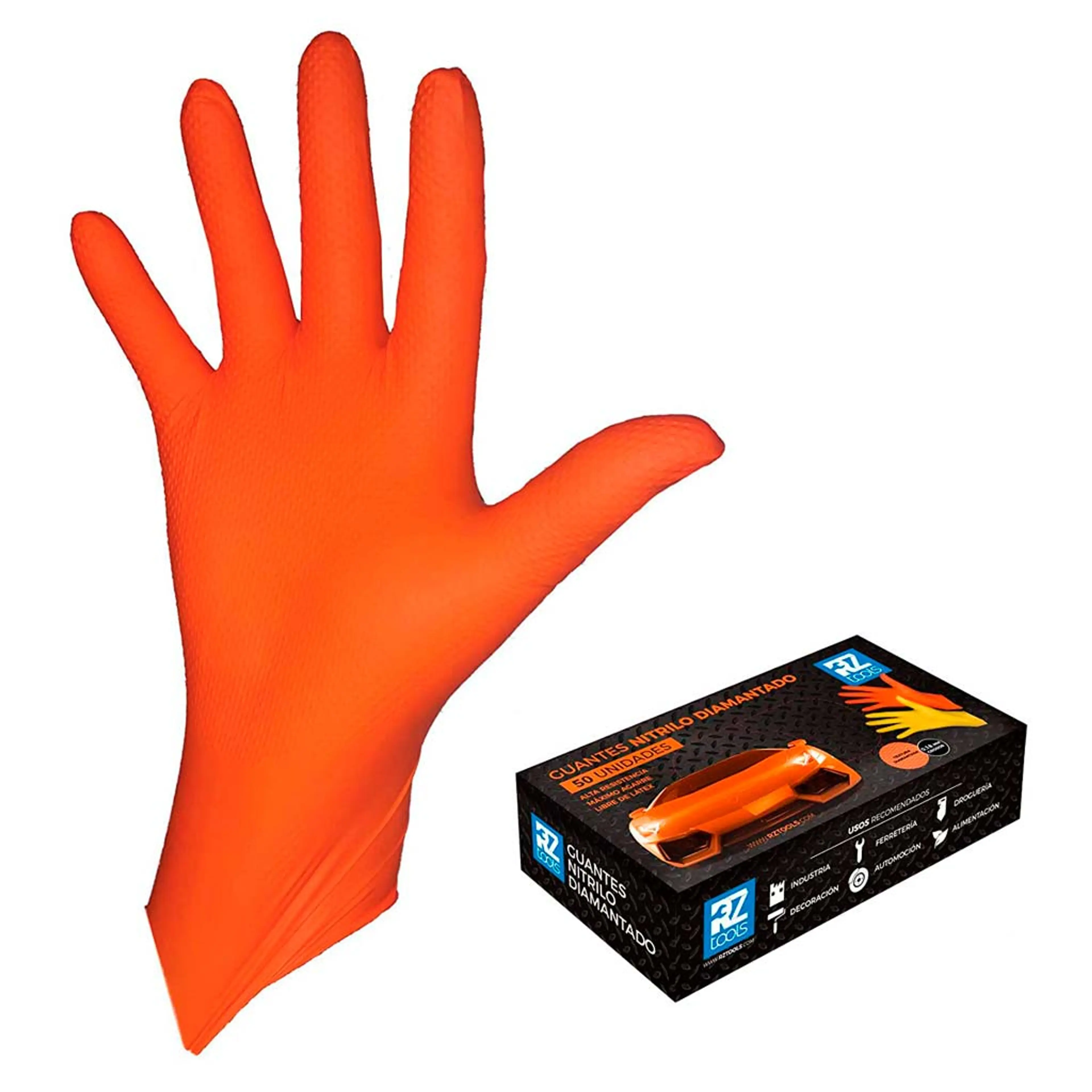 GUANTES NITRILO NARANJA T-XL